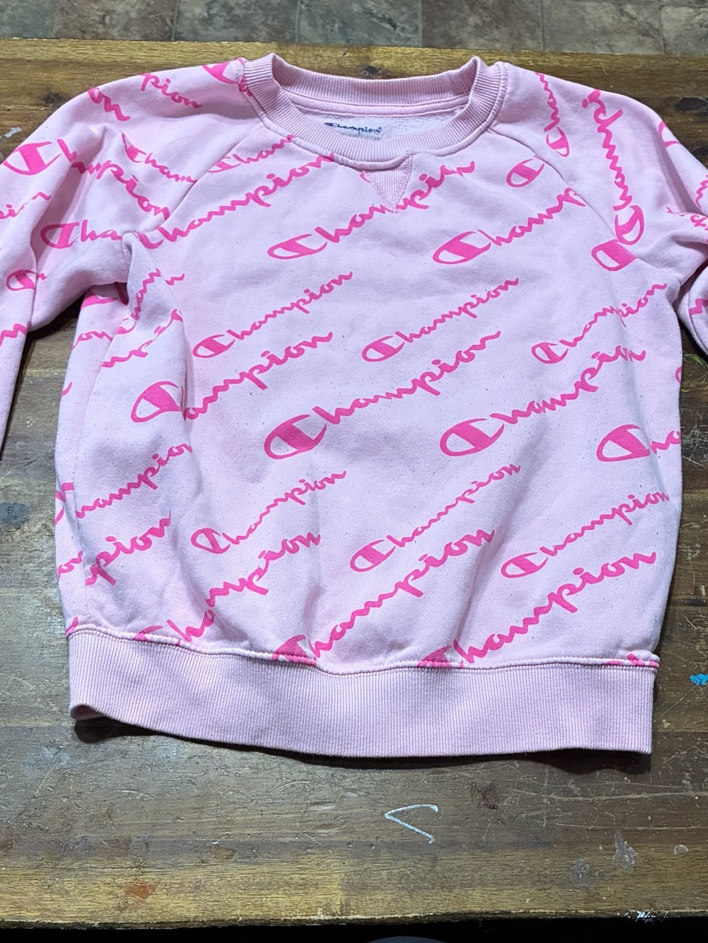 Champion Pink All-Over Logo Kids Sweatshirt